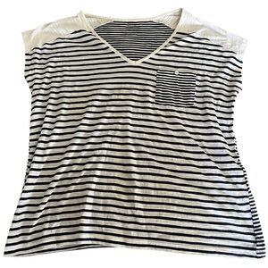 J. Jill Blue and White Striped Short Sleeve Blouse with Pocket Small